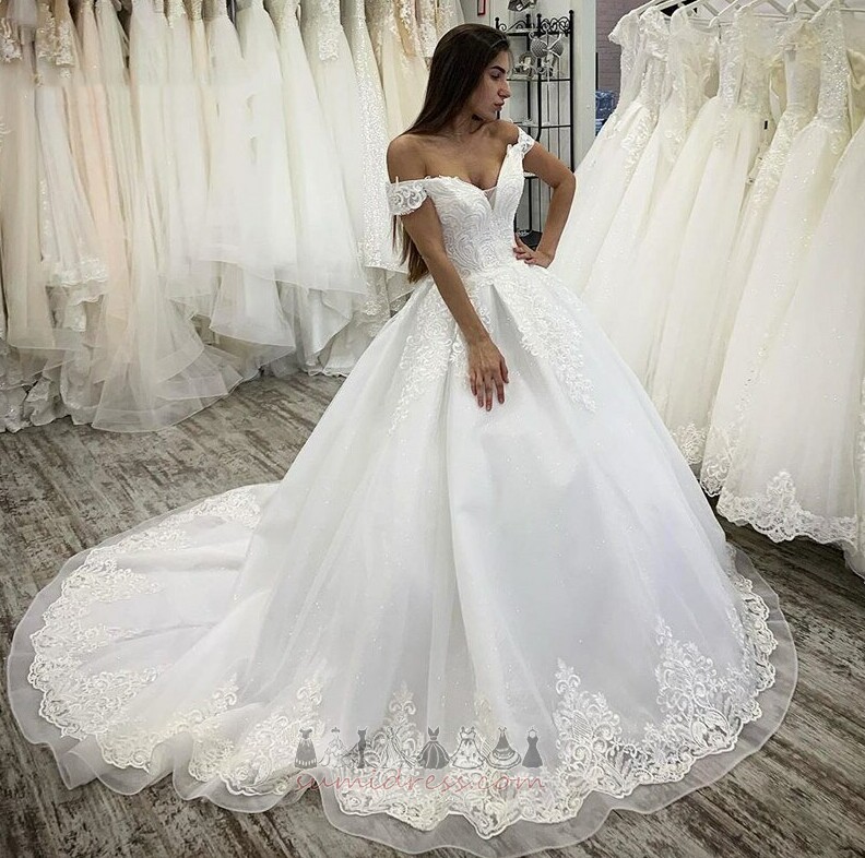 Applique Long Organza A-Line Zipper Up Winter Wedding Dress