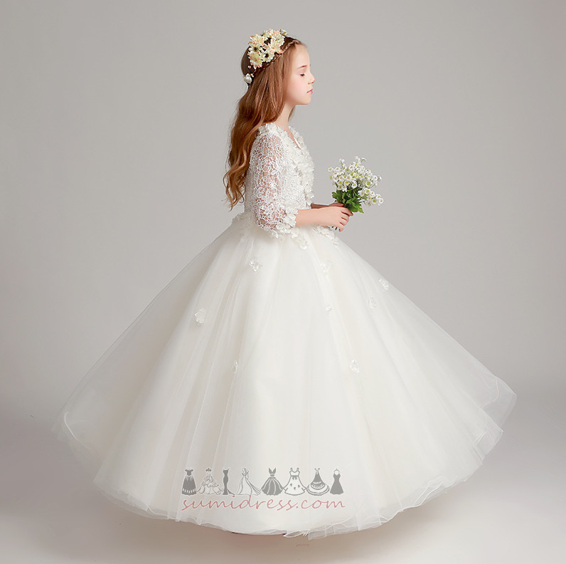Applique Medium Ankle Length A-Line 3/4 Length Sleeves Natural Waist Flower Girl Dress