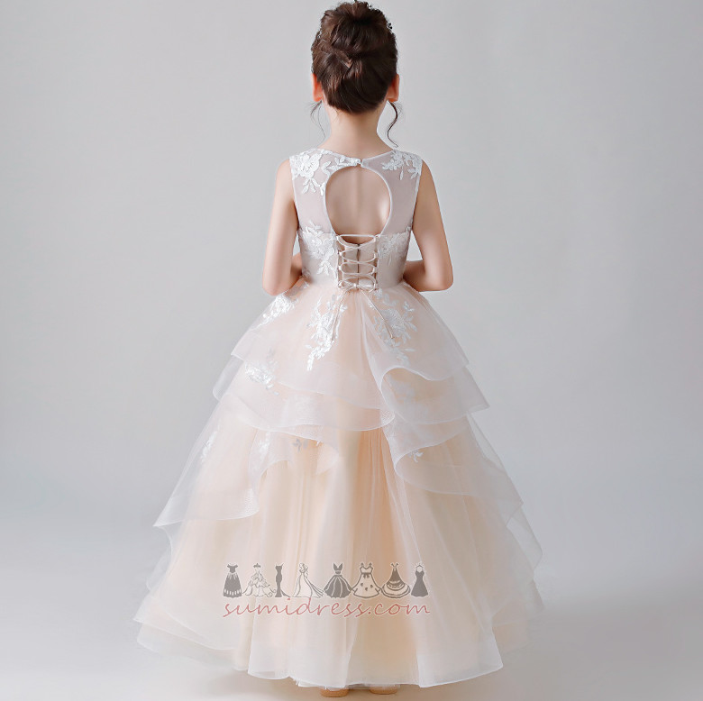 Applique Medium Lace Overlay Lace-up Sleeveless Natural Waist Flower Girl Dress