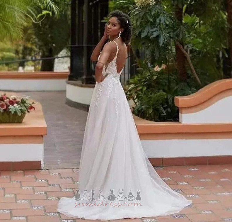 Applique Medium Spring Backless V-Neck A-Line Wedding Dress