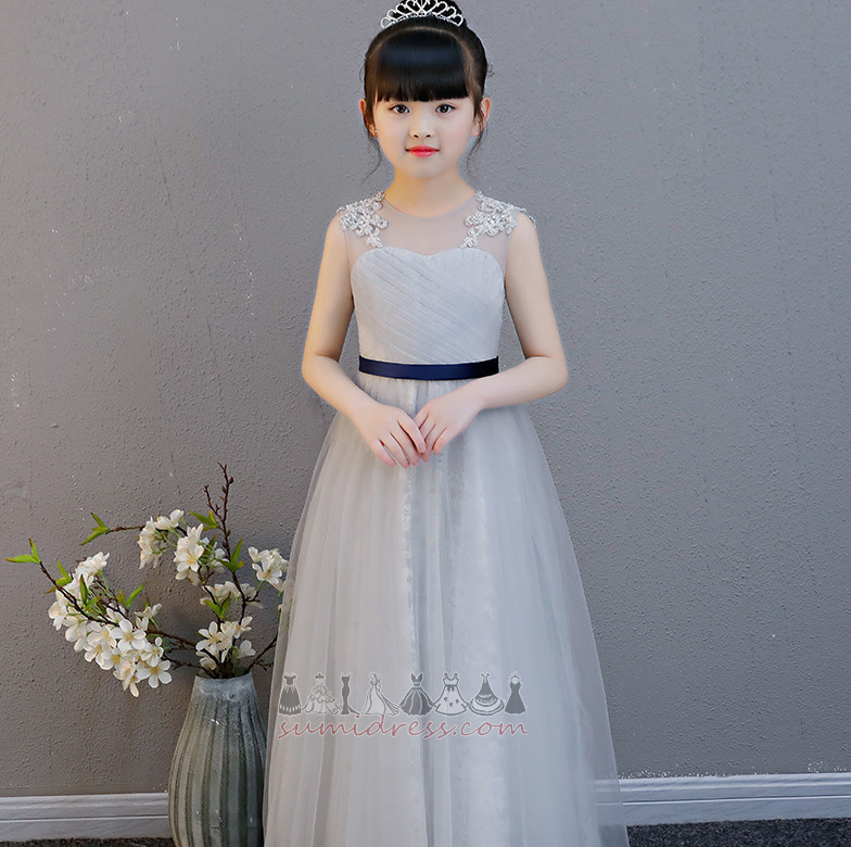 Appliqué Mouwloos Natuurlijk A-Lijn Enkellange Elegante Bloem meisje jurk