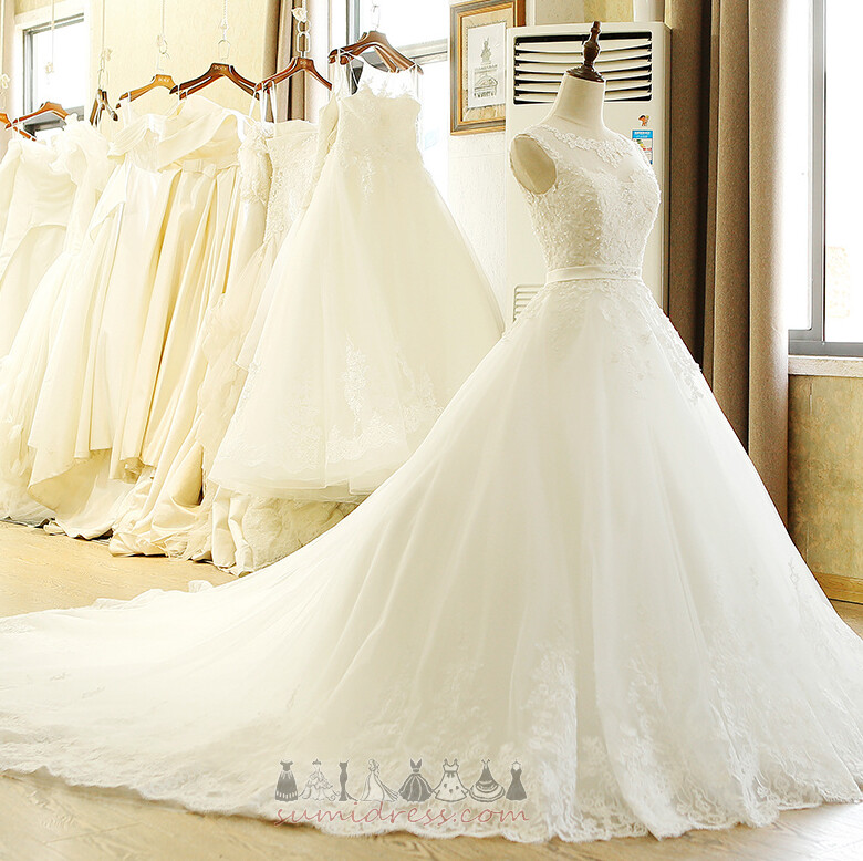 Applique Royal Train Lace Overlay Satin Jewel Hall Wedding skirt
