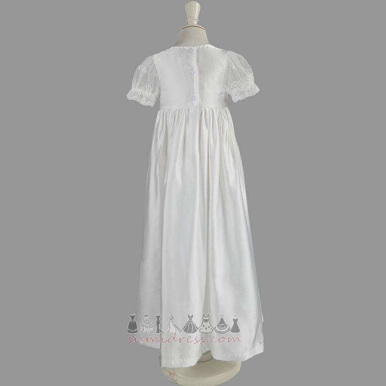 Applique Short Sleeves Formal Garland Balloon Sleeves Accented Bow Baptism Dress