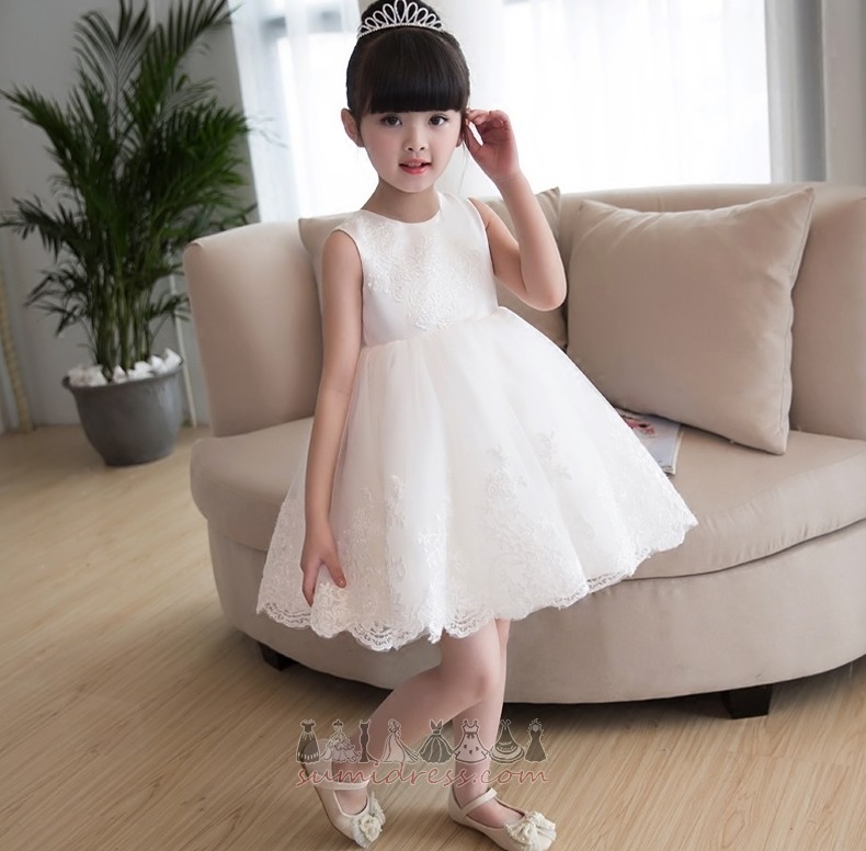 Applique Sleeveless Jewel Knee Length Zipper Up Lace Flower Girl Dress
