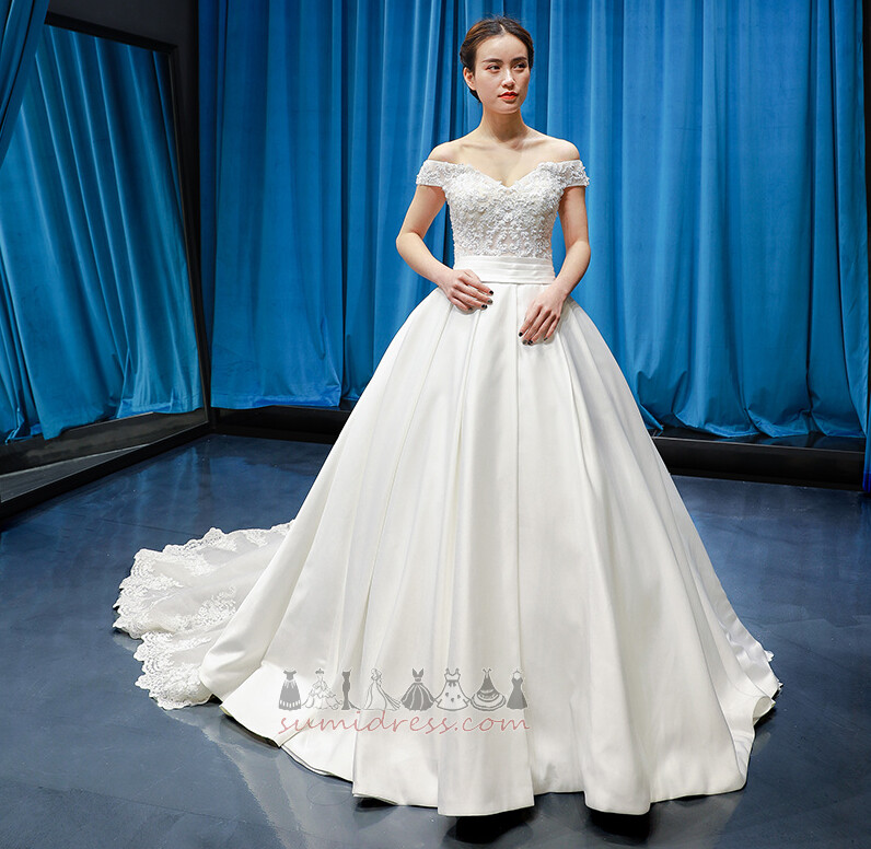 Applique String Dolman Sleeves Hall Natural Waist Deep v-Neck Wedding Dress