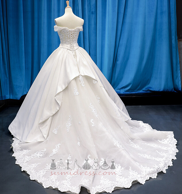 Applique String Dolman Sleeves Hall Natural Waist Deep v-Neck Wedding Dress