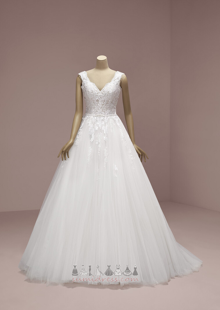 Applique Sweep Train Elegant Natural Waist Summer A-Line Wedding Dress