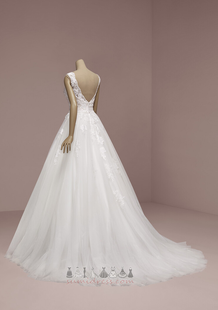 Applique Sweep Train Elegant Natural Waist Summer A-Line Wedding Dress