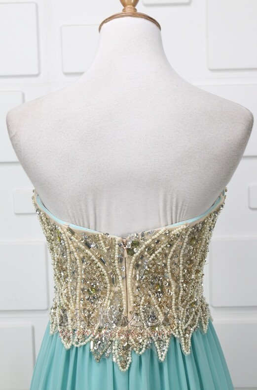 Ärmellos Natürliche Taille Herz-Ausschnitt Perlen Elegante Rückenfrei Abendkleid