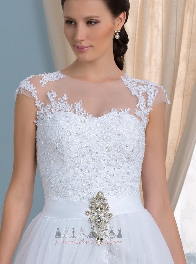 Asimetrični Tila Draped Elegantno Prekrivni čipke širok vrat Poročna obleka