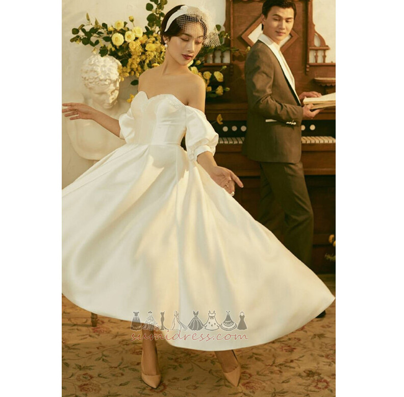 асиметричний драпіровані природні Талія дорога пуф рукава лінія Весільна сукня