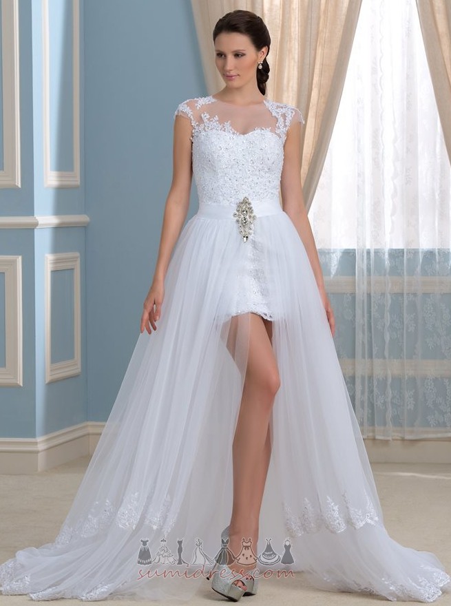 Asymetrický Elegantní Tyl Krajkou Overlay Bateau čalouněné Svatební šaty