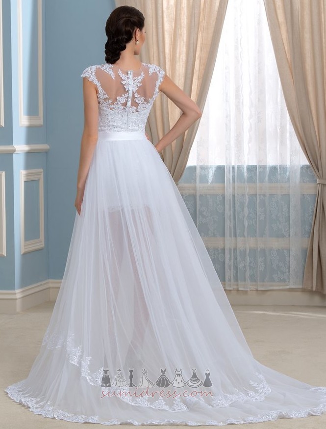 Asymetrický Elegantní Tyl Krajkou Overlay Bateau čalouněné Svatební šaty
