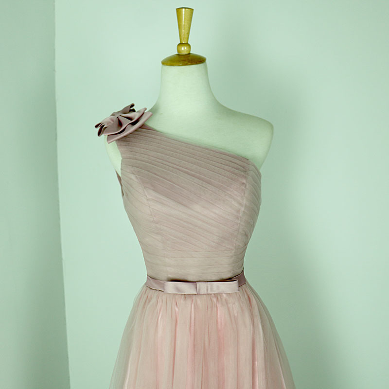 Asymmetrical Chic Medium Lace-up Spring A-Line Bridesmaid Dress