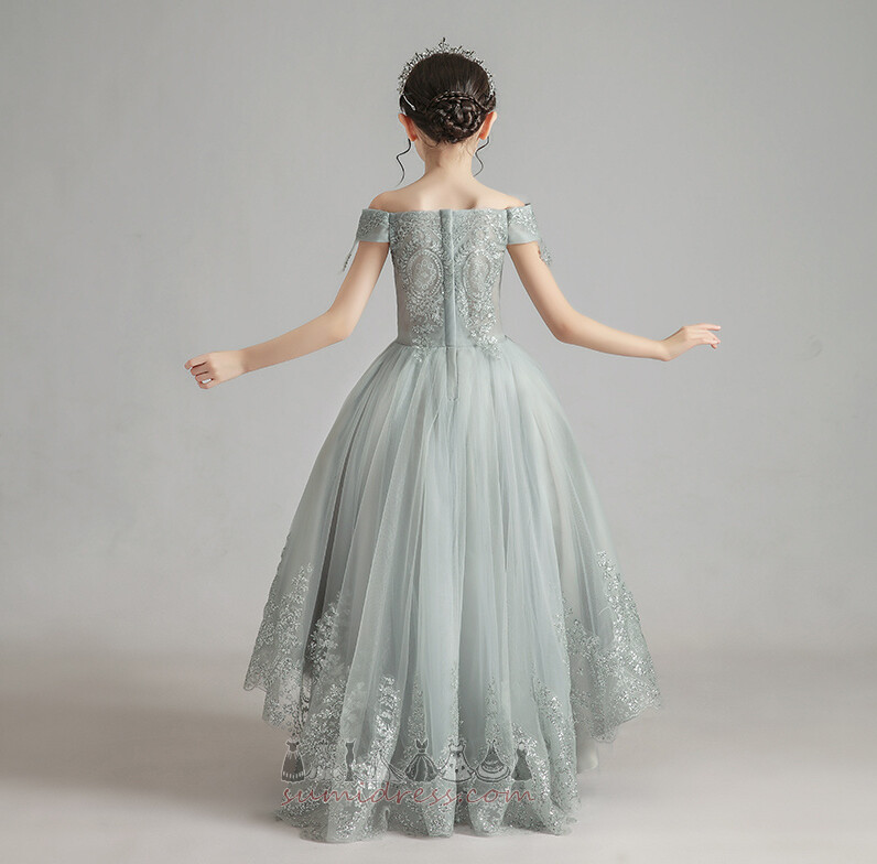 Asymmetrical Lace Natural Waist Beading Medium Wedding Flower Girl Dress