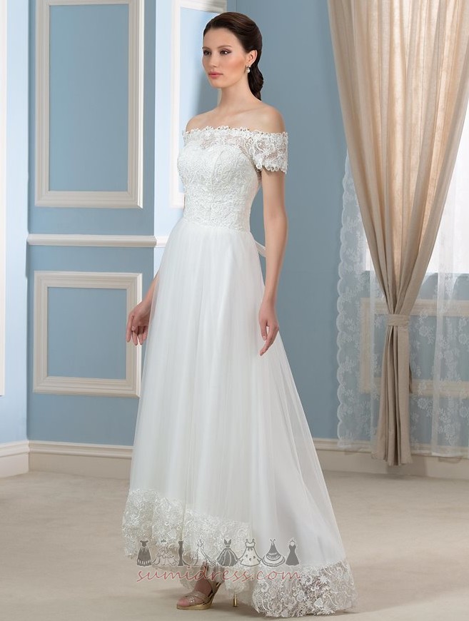 Asymmetrical Tulle Beach Hemline Asymmetrical Dew shoulder Medium Wedding Dress