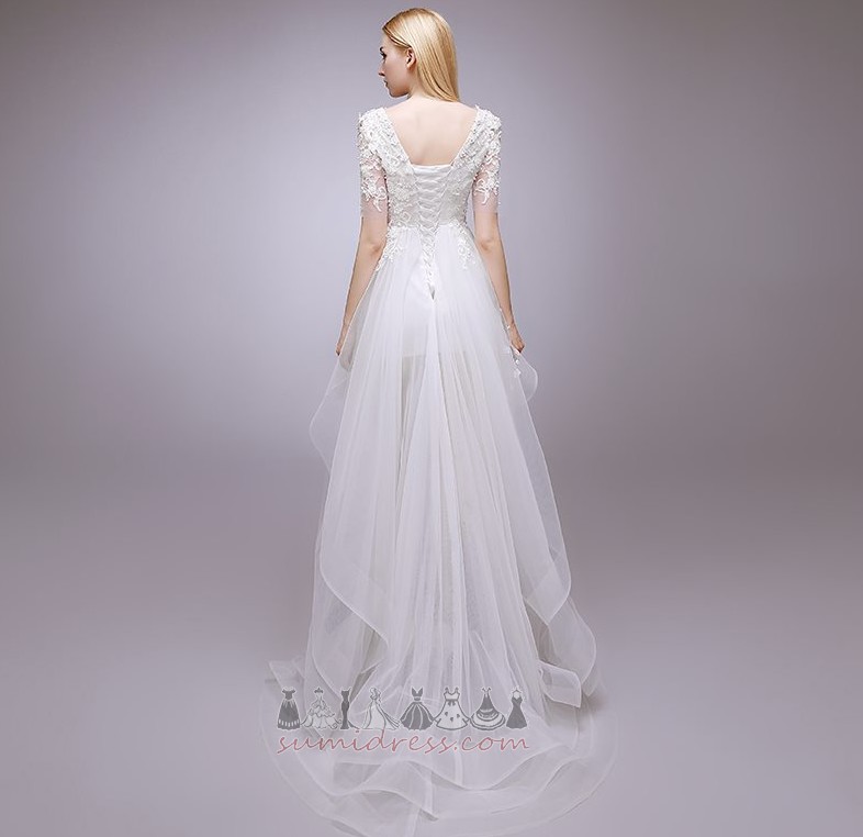 Asymmetrisch Multi laag Parel Satijn Zomer Natuurlijk Bruid jurk