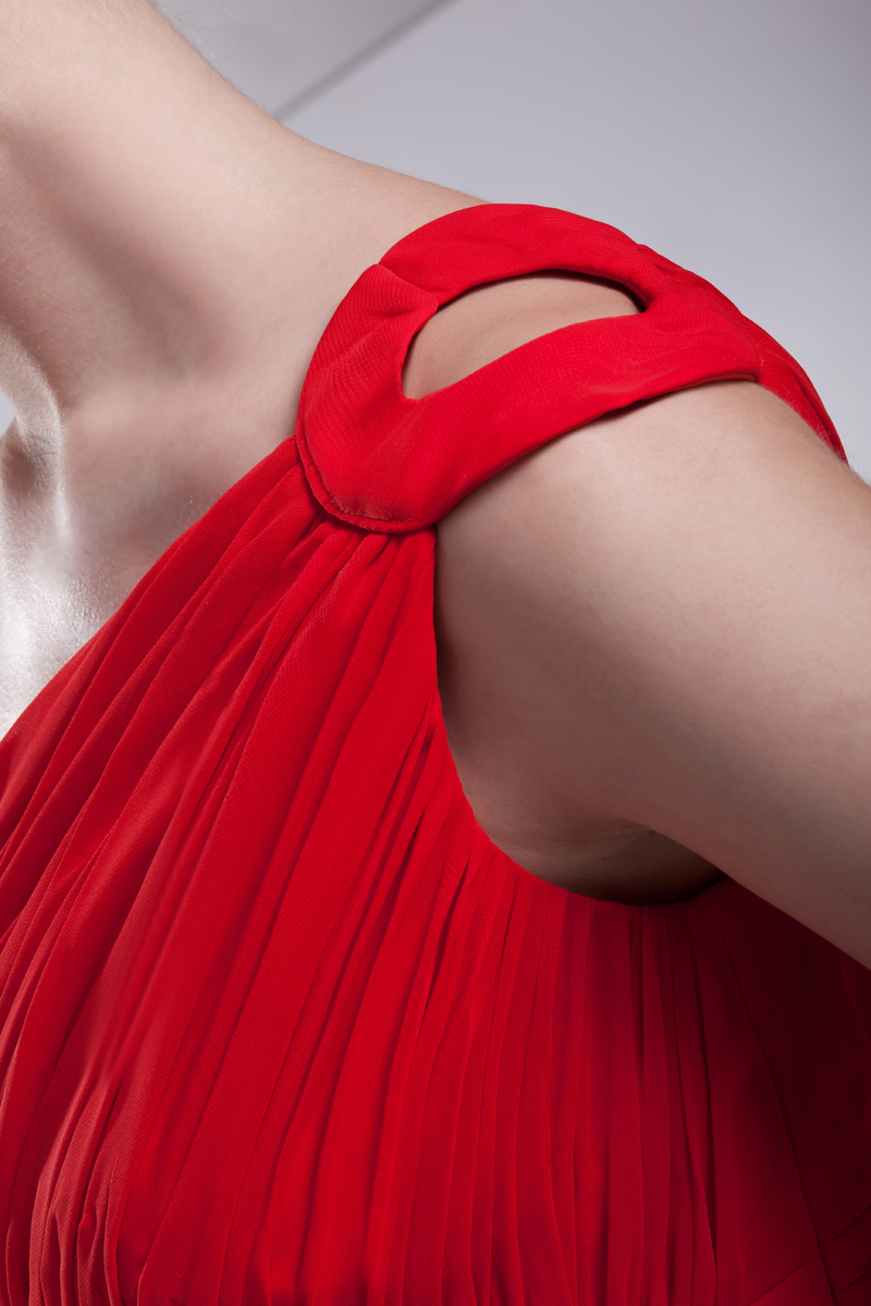Asymmetrisk ærme Efterår Gulvet længde Elegant Ruched Chiffon Aften kjole
