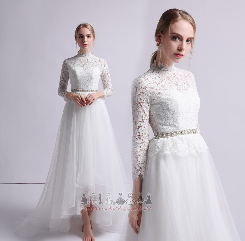 Asymmetrisk Elegant llusion ärmar Långa ärmar Pärlstav bälte bröllops kjol