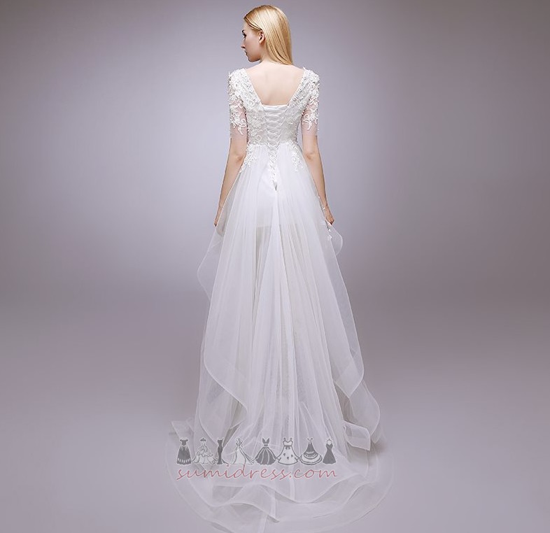Asymmetrisk Natural Midja Sommar Multi Layer Pärlor Satäng Bröllopsklänning