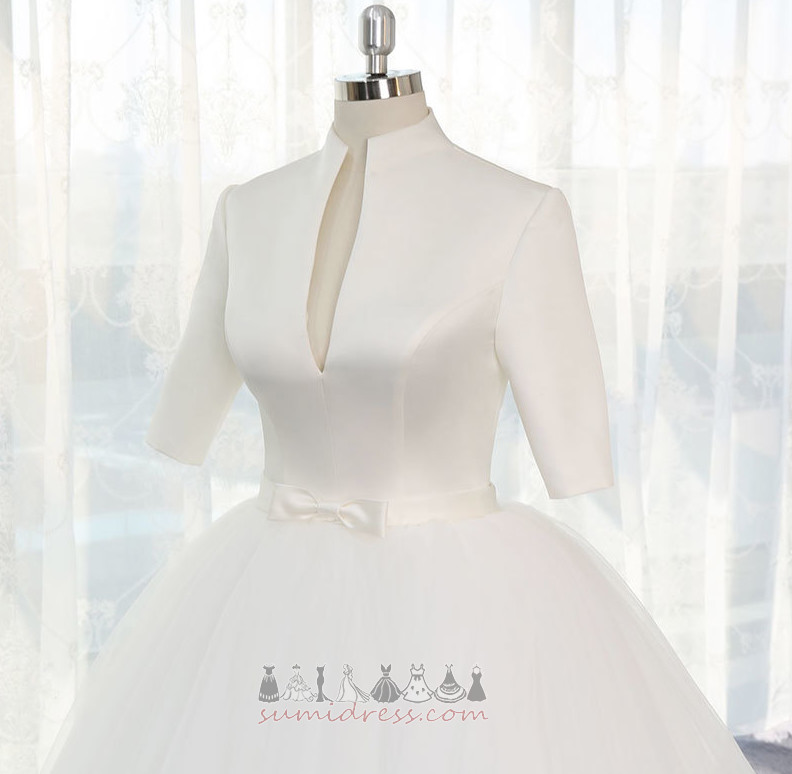 атлас яблуко Три чверті рукава зал V-подібним вирізом багатошарової Весільна сукня