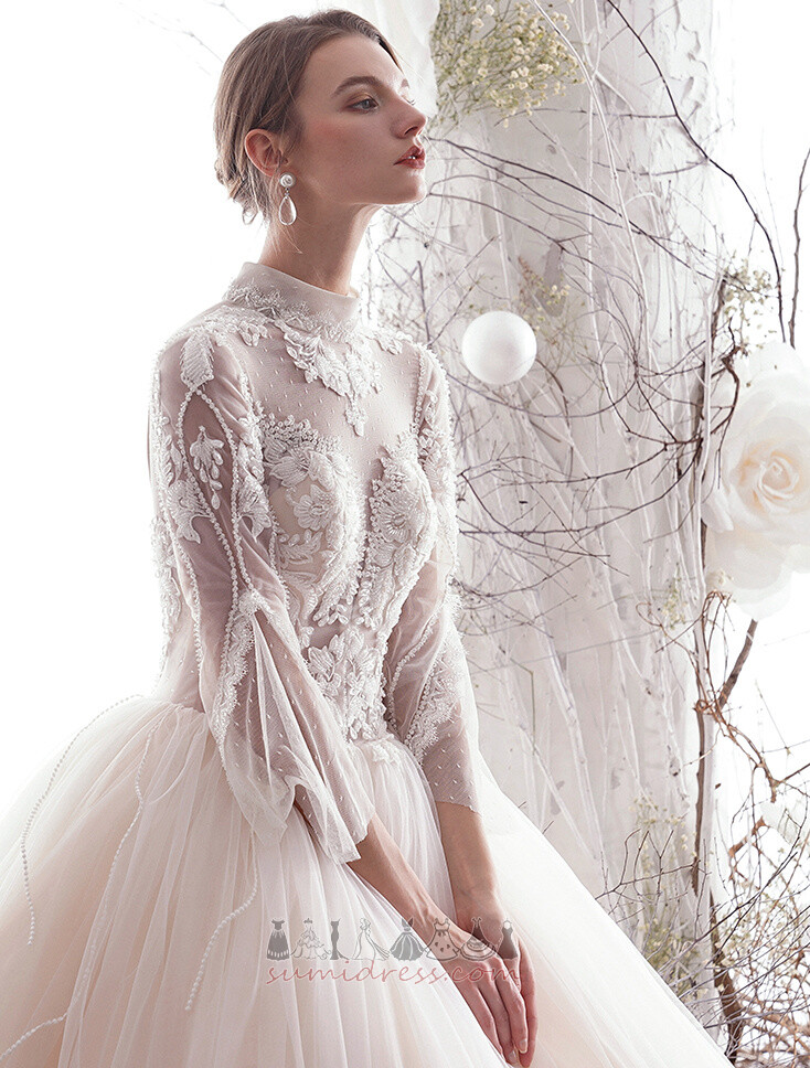 Aukπtos kaklo Apynasris Berankovis Aplikacijos Grindų ilgis Iliuzija rankovėmis Vestuvinė suknelė