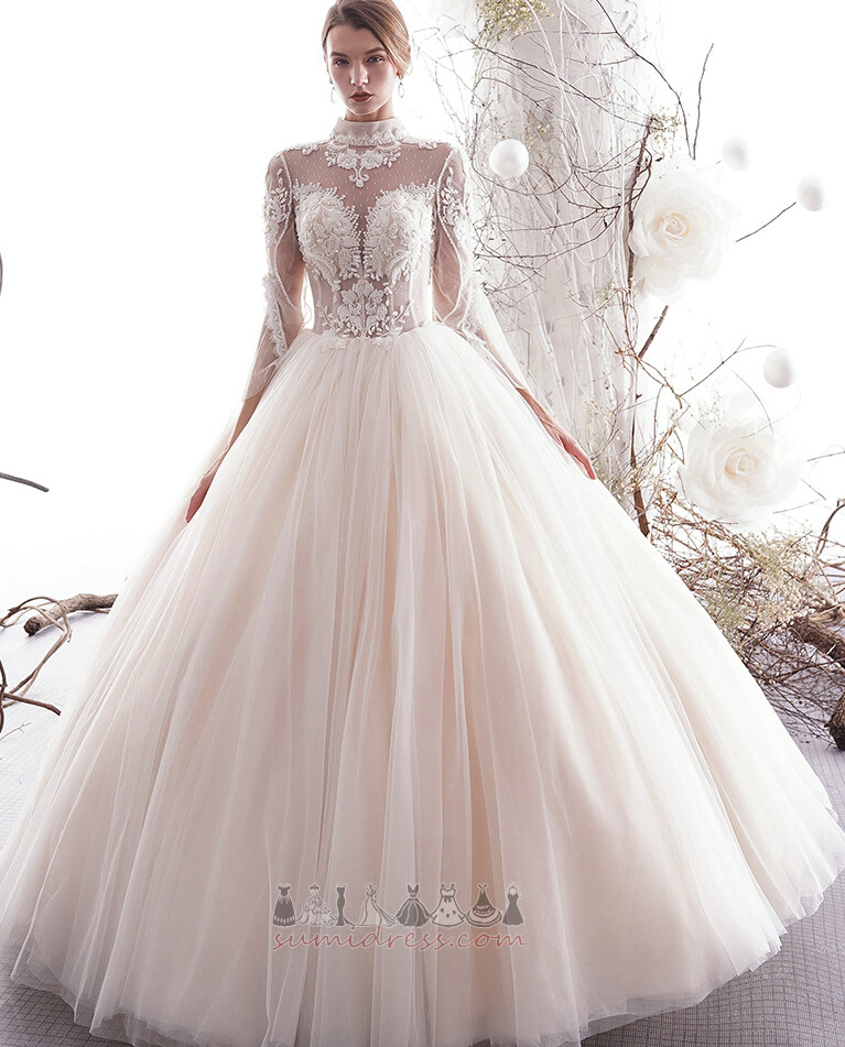 Aukπtos kaklo Apynasris Berankovis Aplikacijos Grindų ilgis Iliuzija rankovėmis Vestuvinė suknelė