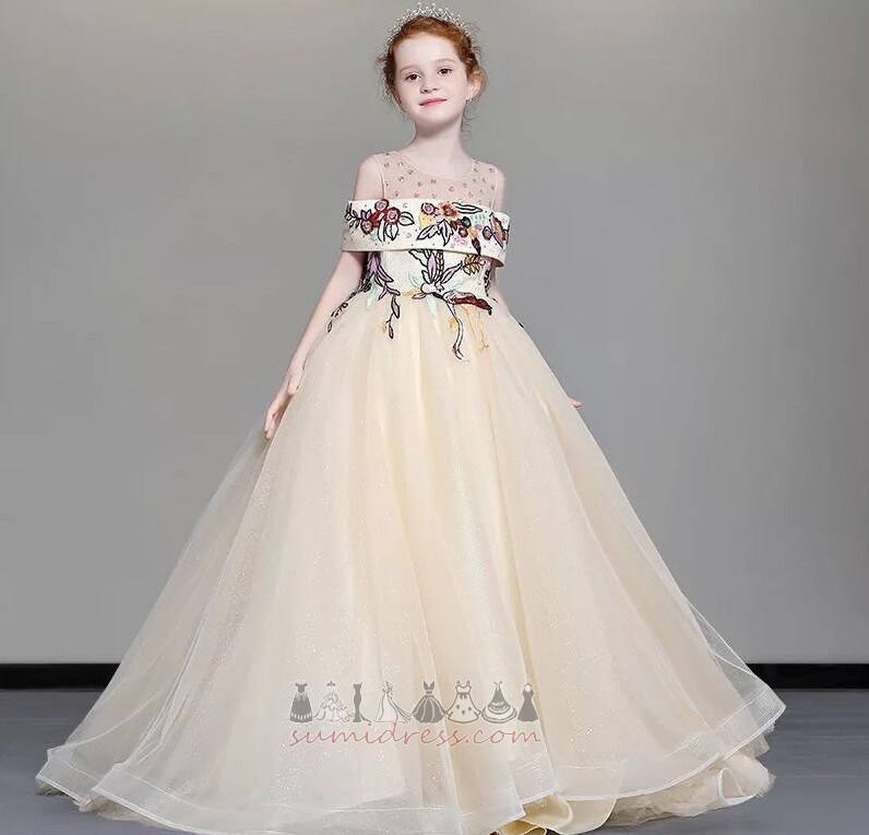 Avkortet ermer A-formet Flerlags Natural Midje Off-the-Shoulder liten jente kjoler