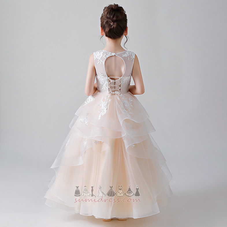 Ayak bileği uzunluğu Kolsuz Yaz Çok katmanlı Katmanlı Organze Çiçek kız elbise