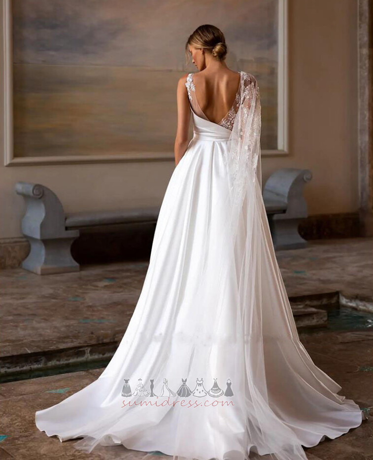 Backless Asymmetrical Natural Waist Satin Garden Applique Wedding Dress