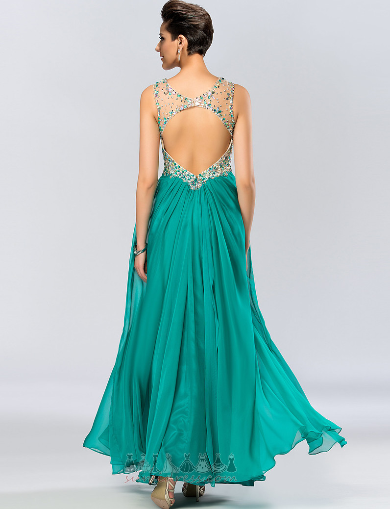 Backless Jewel Bodice Elegant Natural Waist Chiffon A-Line Evening Dress