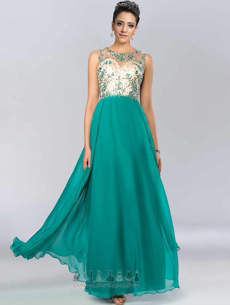 Backless Jewel Bodice Elegant Natural Waist Chiffon A-Line Evening Dress