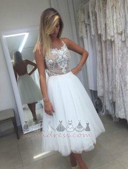 Backless Lace Sleeveless Tea Length Jewel Swing Wedding Dress