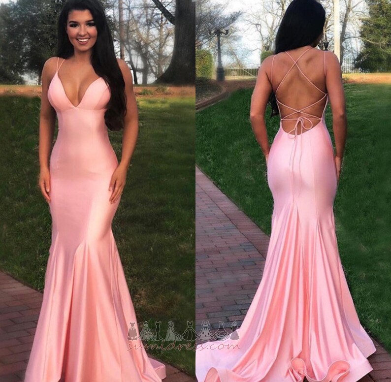 Backless Medium Sexy Thin straps Criss-Cross Deep v-Neck Prom gown