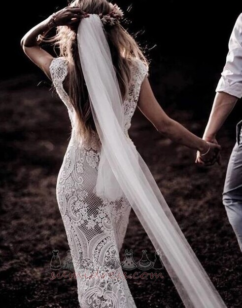 Baju pengantin Elegan Pinggang semulajadi Renda V-leher Poket zip sehingga Tanpa lengan