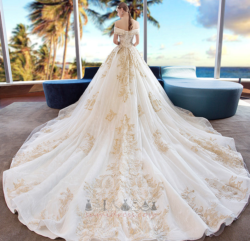 Baju pengantin Lengan yang dihadkan Satin Dari bahu Satu garisan Lengan pendek