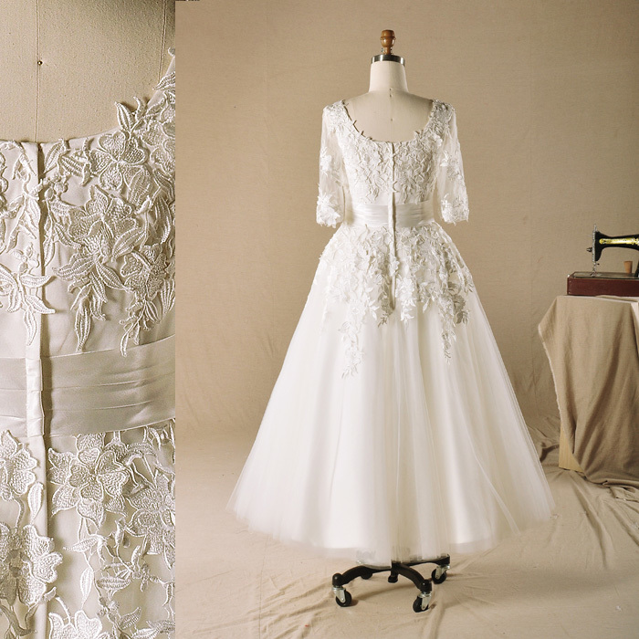 Baju pengantin Panjang buku lali Rasmi Sederhana Tulle Sudu Renda