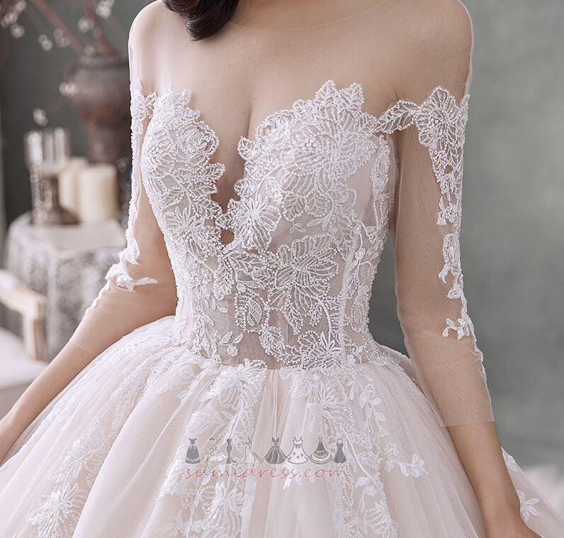 Baju pengantin Pinggang semulajadi Lengan panjang Lama Mengikat Lengan ilusi