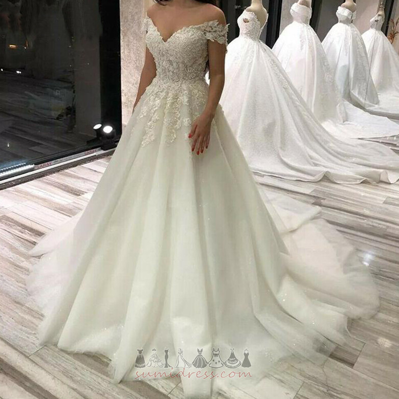 Baju pengantin Satu garisan Dewan V-leher Musim panas Burung Menyapu Kereta Api