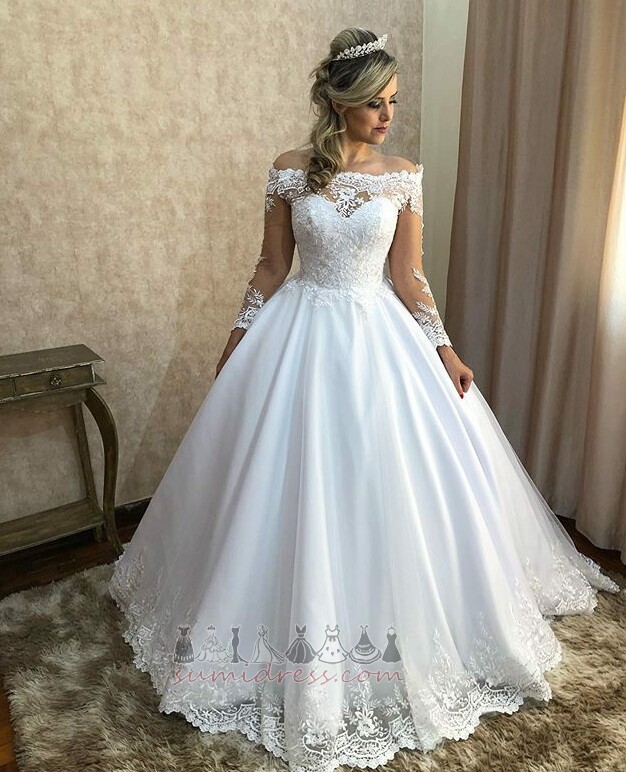 Baju pengantin Satu garisan Lengan panjang Cloze Menyapu Kereta Api Dari bahu
