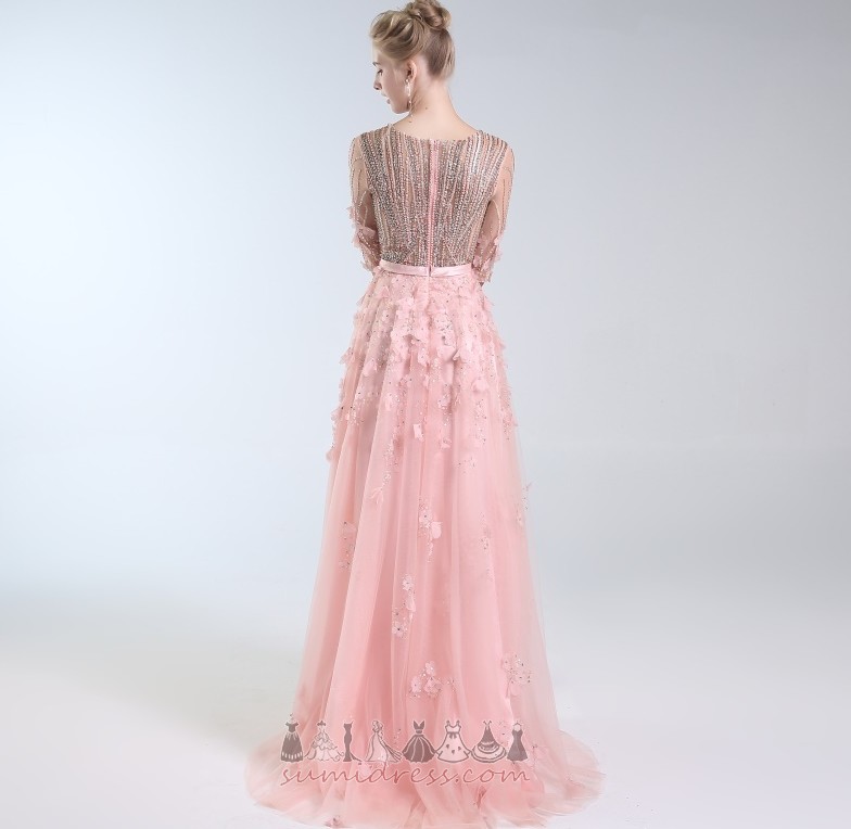 Ball Sweep Train Jewel Bodice Zipper Up Floor Length Tulle Prom Dress