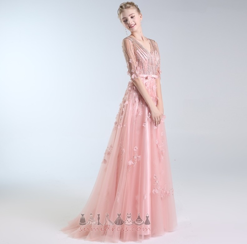Ball Sweep Train Jewel Bodice Zipper Up Floor Length Tulle Prom Dress