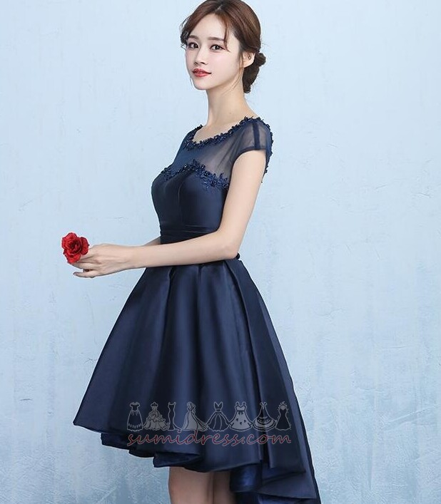 banquet Natural Waist Capped Sleeves Asymmetrical Satin Glamorous Prom gown