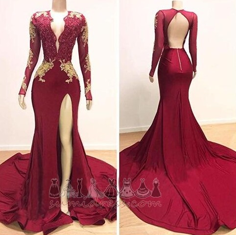 banquet Sexy V-Neck Backless Lace Overlay Long Sleeves Prom Dress