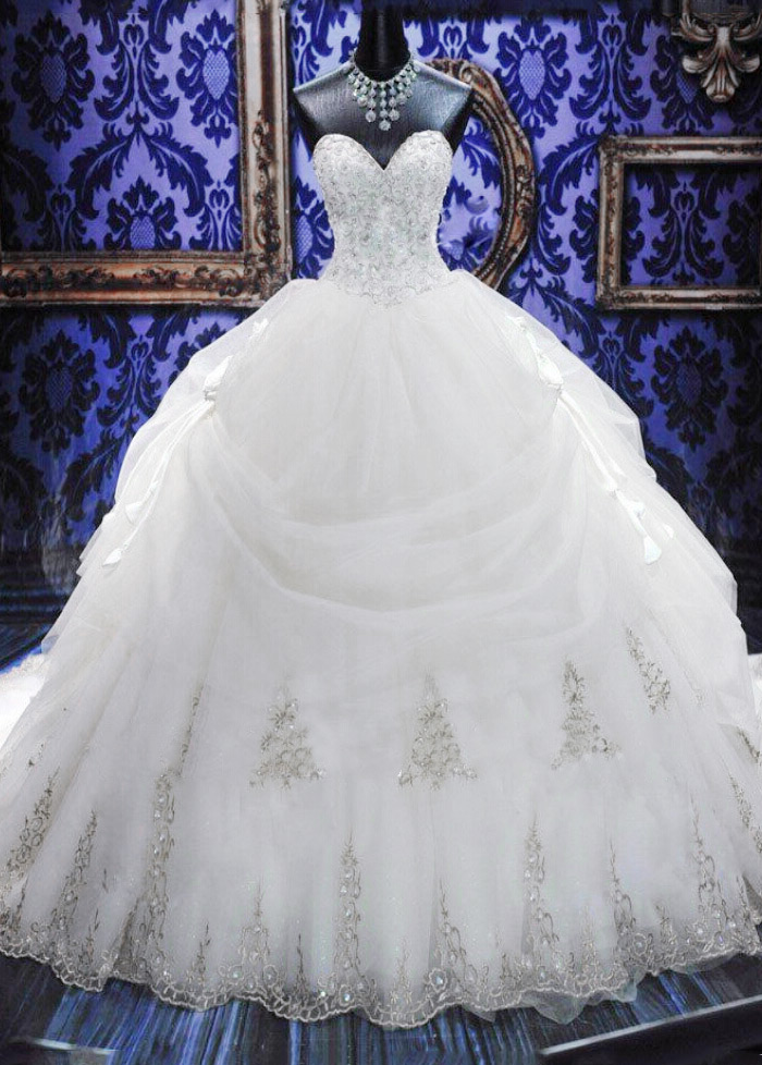 Басков талії Довго атлас собор поїзд безрукавний кристал Весільна сукня