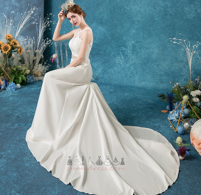 båt Elegant Lång Sheer Tillbaka A-linjeformat Natural Midja bröllops kjol