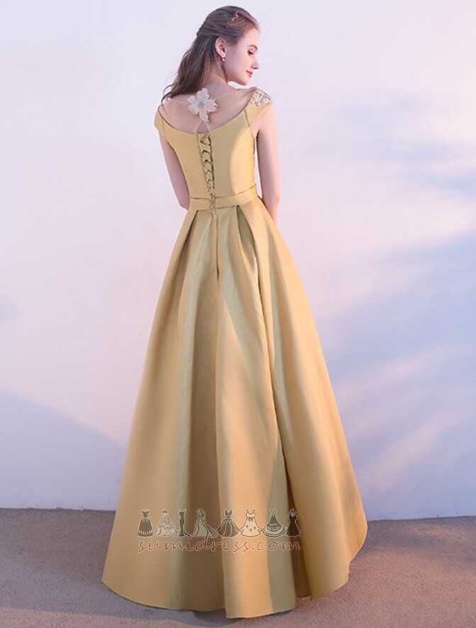 Bateau Applique Elegant Lace-up Spring A-Line Evening Dress