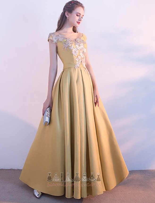 Bateau Applique Elegant Lace-up Spring A-Line Evening Dress