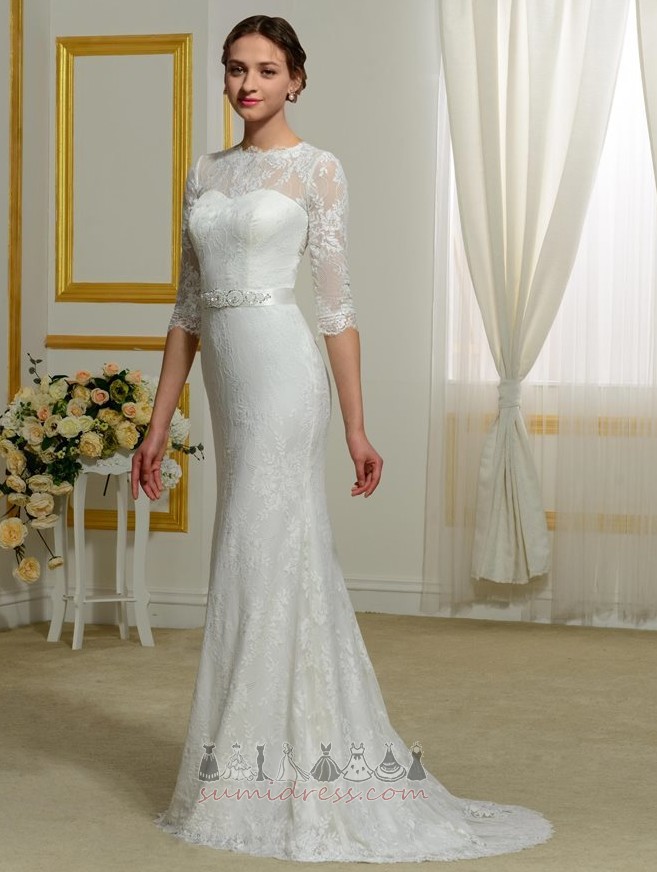 Bateau Bow Elegant Medium Long Lace Wedding Dress