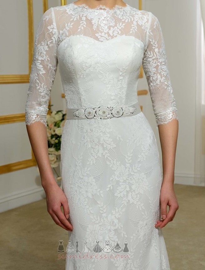 Bateau Bow Elegant Medium Long Lace Wedding Dress